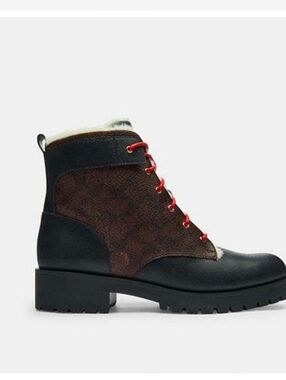 🤎🔹️ Coach🔹️ Lorraine Bootie in Black  Leather/ Canvas Signature Print Sz 7